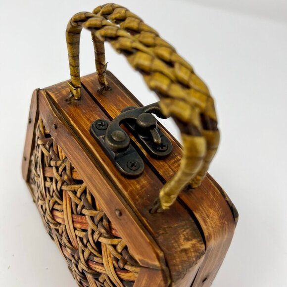 Mini Vintage Wooden and bamboo Purse Storage Case - Picture 3 of 11